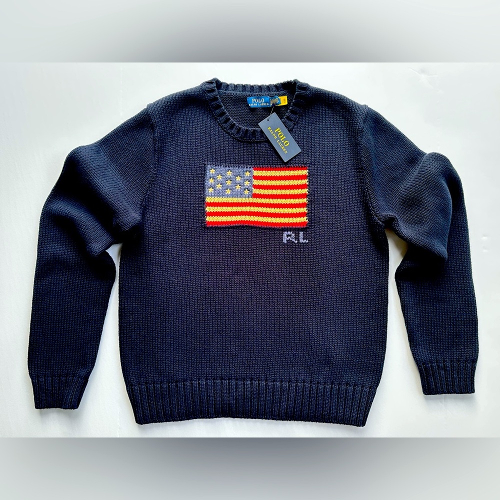 BNWT MEN’S POLO RALPH LAUREN FLAG COTTON  CREWNECK SWEATER - SIZE LARGE